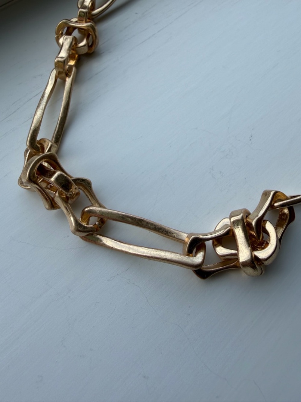 Gold Tone Mixed Link Chain Choker Necklace - Picture 3 of 4